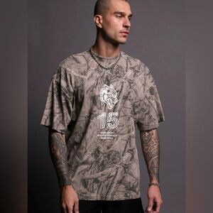 LIVE MOVES FAST V2 "PREMIUM VINTAGE" OVERSIZED TEE IN DRIFTWOOD WOLF FOREST CAMO